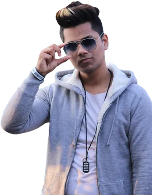Stylish Young Man Posing With Sunglasses PNG image