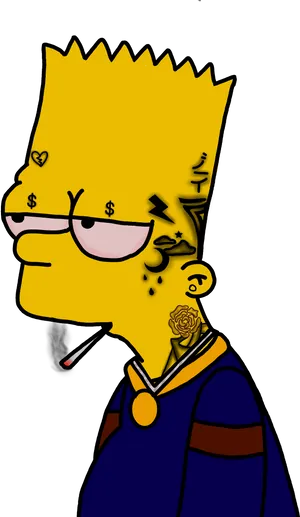 Stylized Bart Simpson Gangster Look PNG image
