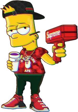 Stylized Bartwith Supreme Gunand Hype Brands PNG image