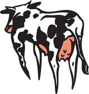 Stylized Blackand White Cow Illustration PNG image