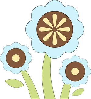 Stylized Blue Brown Flowers Illustration