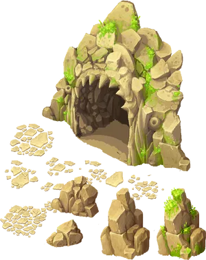 Stylized Cave Entrance Illustration PNG image