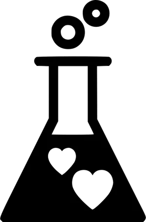 Stylized Chemistry Flask With Heartsand Circles PNG image