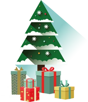 Stylized Christmas Treeand Gifts PNG image