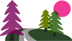 Stylized Forest Sunset PNG image