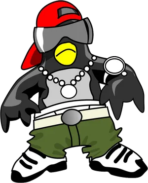 Stylized Gangster Penguin Illustration PNG image