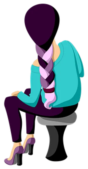 Stylized Girl Sitting With Long Braid