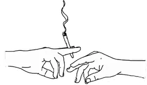 Stylized_ Hand_ Exchange_with_ Cigarette PNG