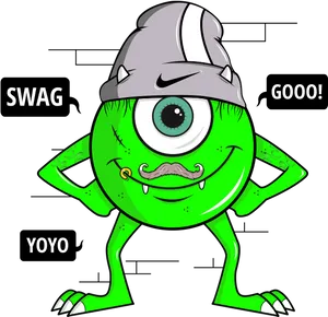 Stylized Mike Wazowski Swag Pose PNG image