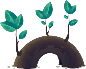 Stylized Plants Growing Over Hill PNG