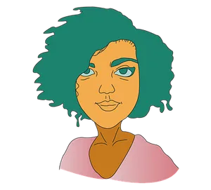 Stylized Portraitof Womanwith Teal Hair PNG image