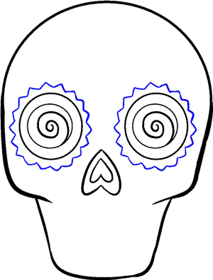 Stylized Skull Drawingwith Spiral Eyes PNG