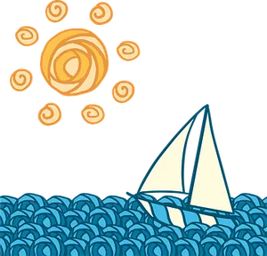 Stylized Sunand Sailboat Graphic PNG image