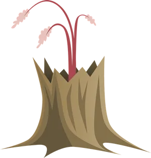 Stylized Tree Trunkwith Sprouting Flowers