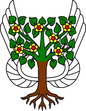 Stylized Treewith Rootsand Flowers PNG image