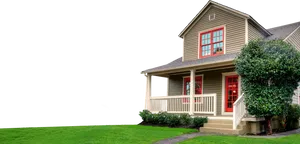 Suburban Home Exterior With Red Accents PNG image