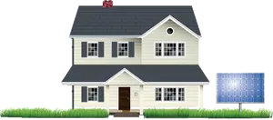 Suburban House With Solar Panel PNG image