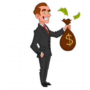 Successful Businessman Holding Money Bag PNG image