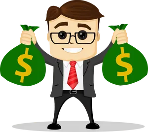 Successful Businessman Holding Money Bags PNG image