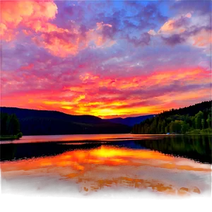 Summer Sunset Over Lake Photo PNG Bpf