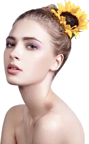 Sunflower Adorned Model Portrait PNG image
