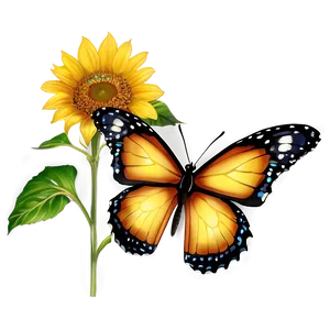 Sunflower And Butterfly PNG 05252024