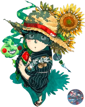 Sunflower Hat Anime Character PNG