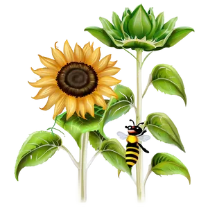 Sunflower With Bee Hive PNG 05252024 PNG