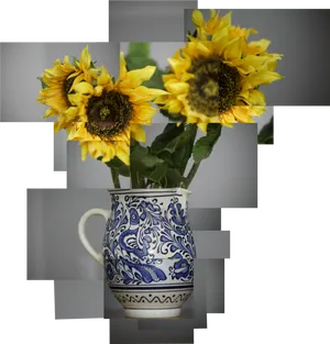 Sunflowersin Blueand White Vase PNG image