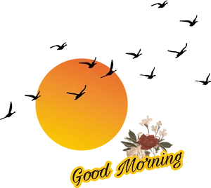 Sunrise Birds Good Morning Greeting PNG image