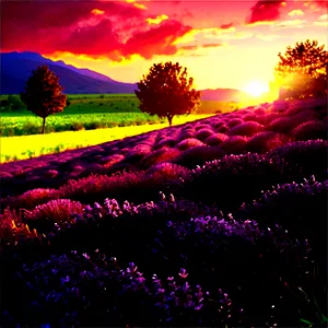 Sunset And Lavender Field PNG 67