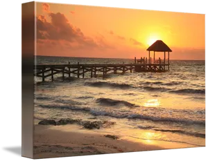 Sunset Dock Beach Canvas PNG image