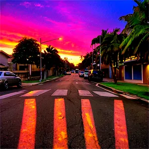 Sunset On City Street PNG 45