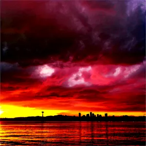 Sunset Over Seattle Skyline Png 06252024 PNG image