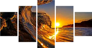 Sunset Surf Wave Panel Art PNG image