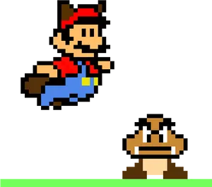 Super Mario Jumping Over Goomba
