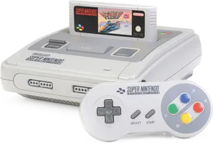 Super Nintendo Entertainment Systemwith Controllerand Game PNG image