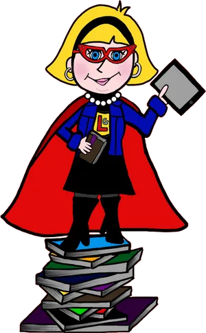 Superhero Librarian Cartoon PNG