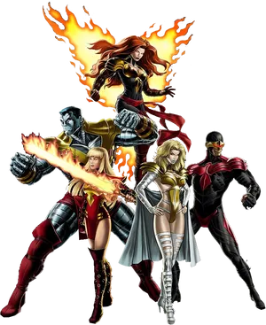 Superhero_ Team_ Flaming_ Powers_ Illustration.png PNG image