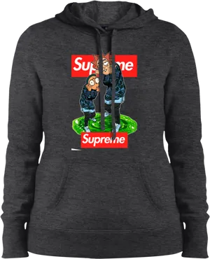Supreme Branded Hoodiewith Animated Characters PNG image