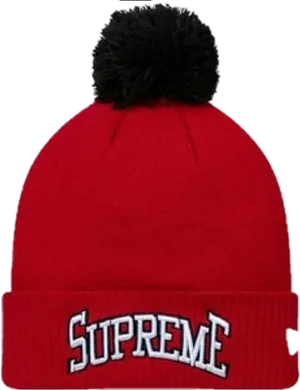 Supreme Branded Red Beanie With Pom PNG image