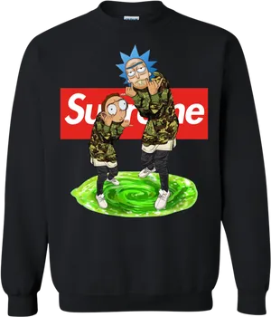 Supreme Rickand Morty Black Sweatshirt PNG image