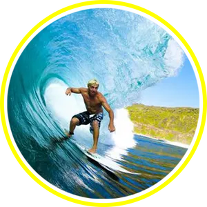 Surfer Riding Blue Wave PNG