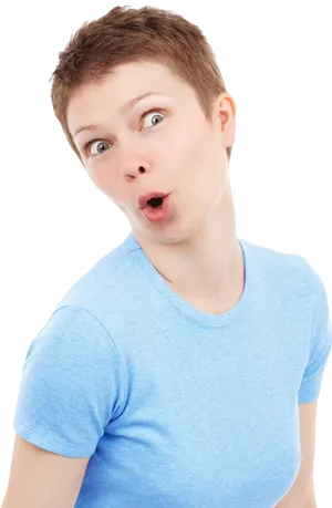 Surprised Expression Blue Shirt PNG