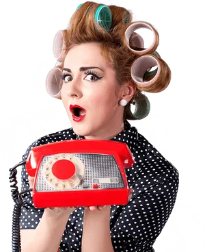 Surprised Retro Womanwith Telephone PNG image