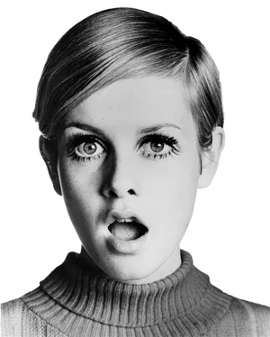 Surprised Woman Blackand White Portrait PNG
