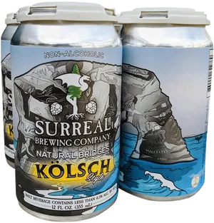 Surreal Brewing Non Alcoholic Kolsch Beer Cans PNG image