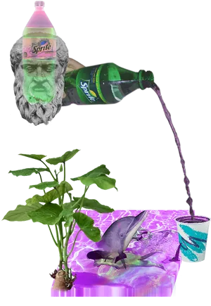 Surreal Sprite Pouring Scene PNG image