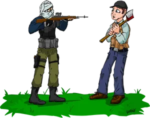 Survivorand Zombie Hunter Illustration PNG image