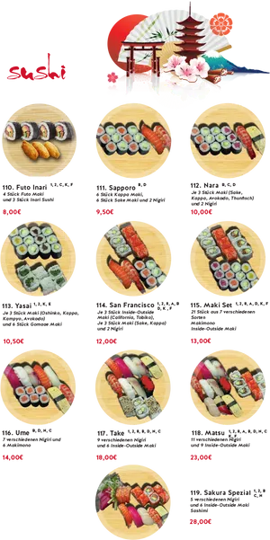 Sushi Menu Selections PNG